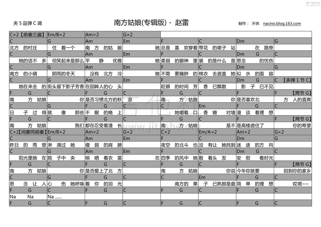 南方姑娘吉他谱(图片谱,弹唱,民谣)_赵雷(雷子)_南方姑娘.jpg