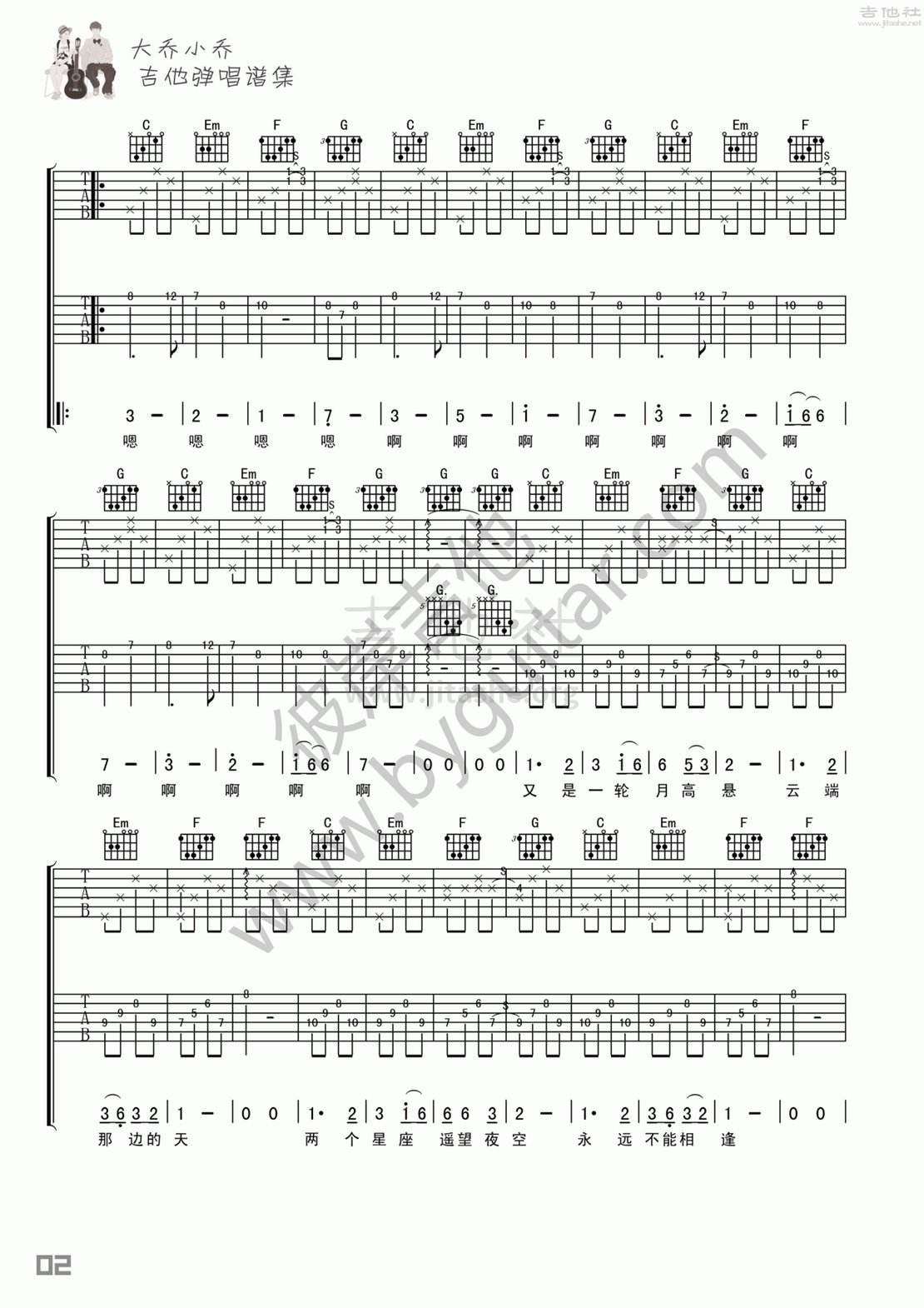 星座吉他谱(图片谱,彼岸吉他,民谣,弹唱)_大乔小乔(乔小刀+乔木楠)_大乔小乔 下载版_04.gif