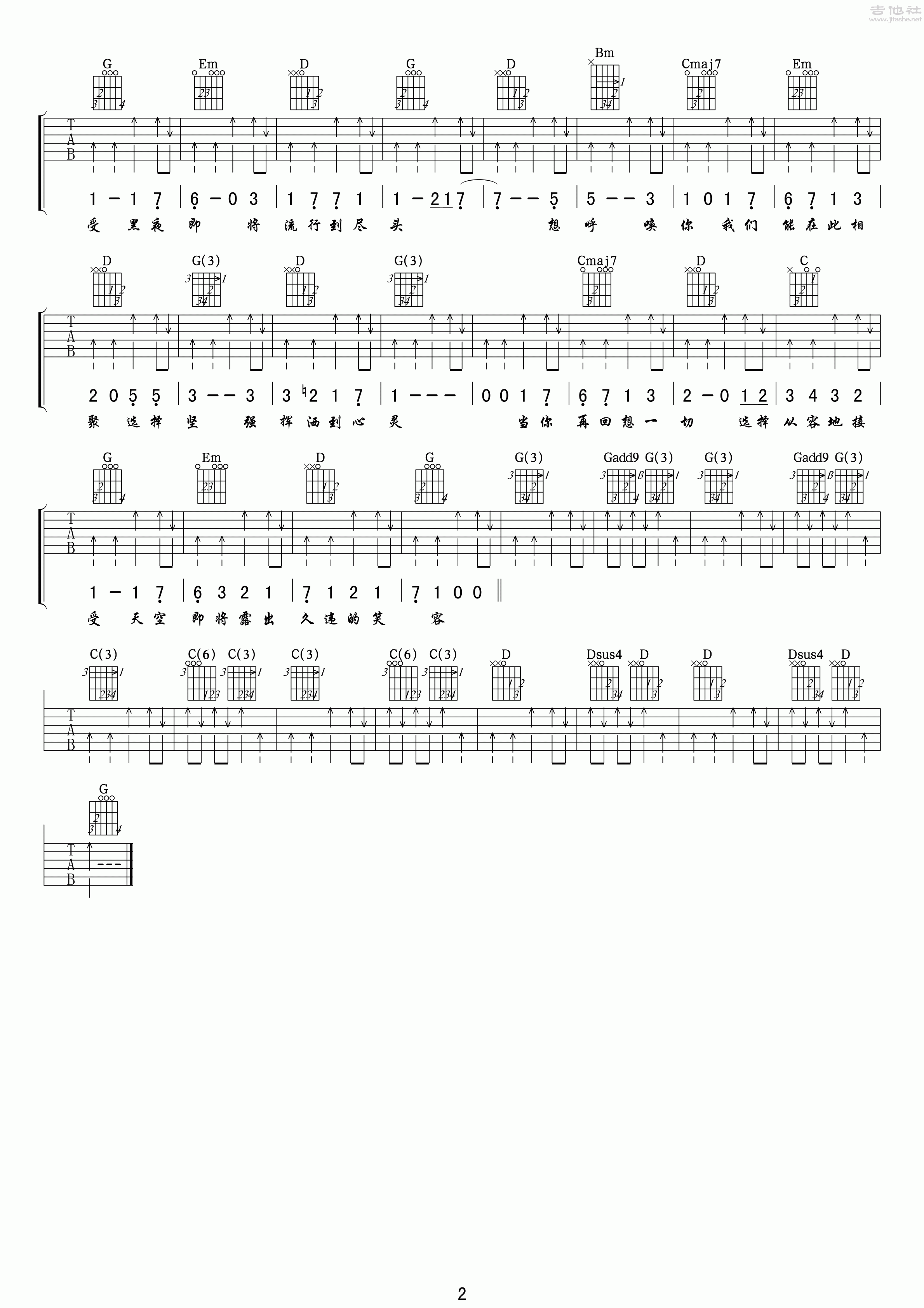 天空的笑容吉他谱(图片谱,弹唱,少年进化论)_刘俊麟(Tank)_天空的笑容吉他谱02.gif