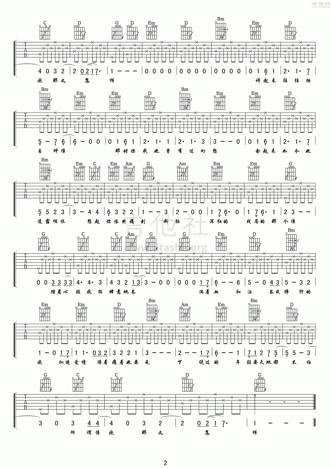 打印:疤吉他谱_群星(Various Artists)_疤吉他谱02.gif