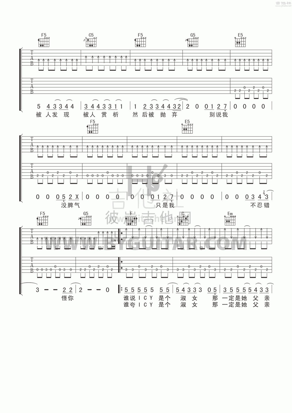ICY是淑女吉他谱(图片谱,彼岸吉他,弹唱)_曹方(Icy;班长;曹芳)_ICY是淑女 2.gif