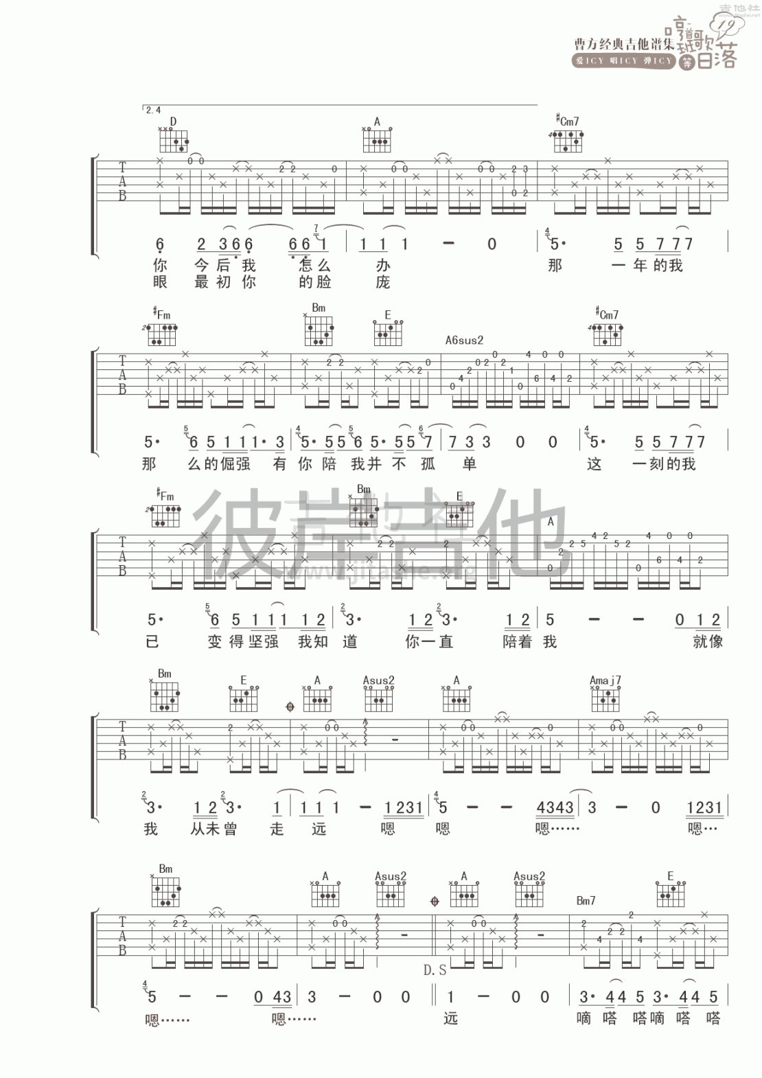 纪念册吉他谱(图片谱,彼岸吉他,弹唱)_曹方(Icy;班长;曹芳)_纪念册 2.gif