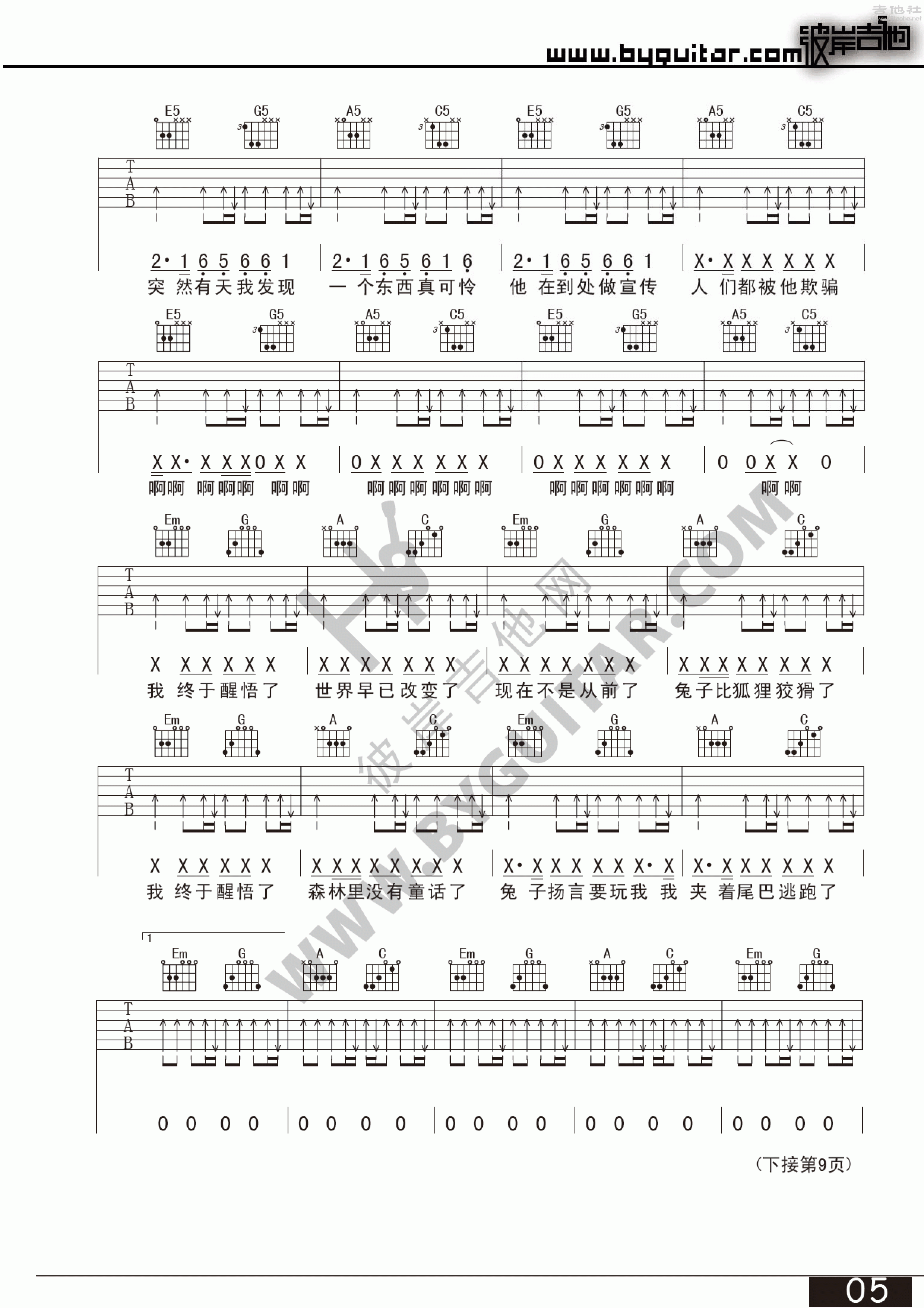狐狸吉他谱(图片谱,彼岸吉他,弹唱)_万晓利_狐狸 2.gif