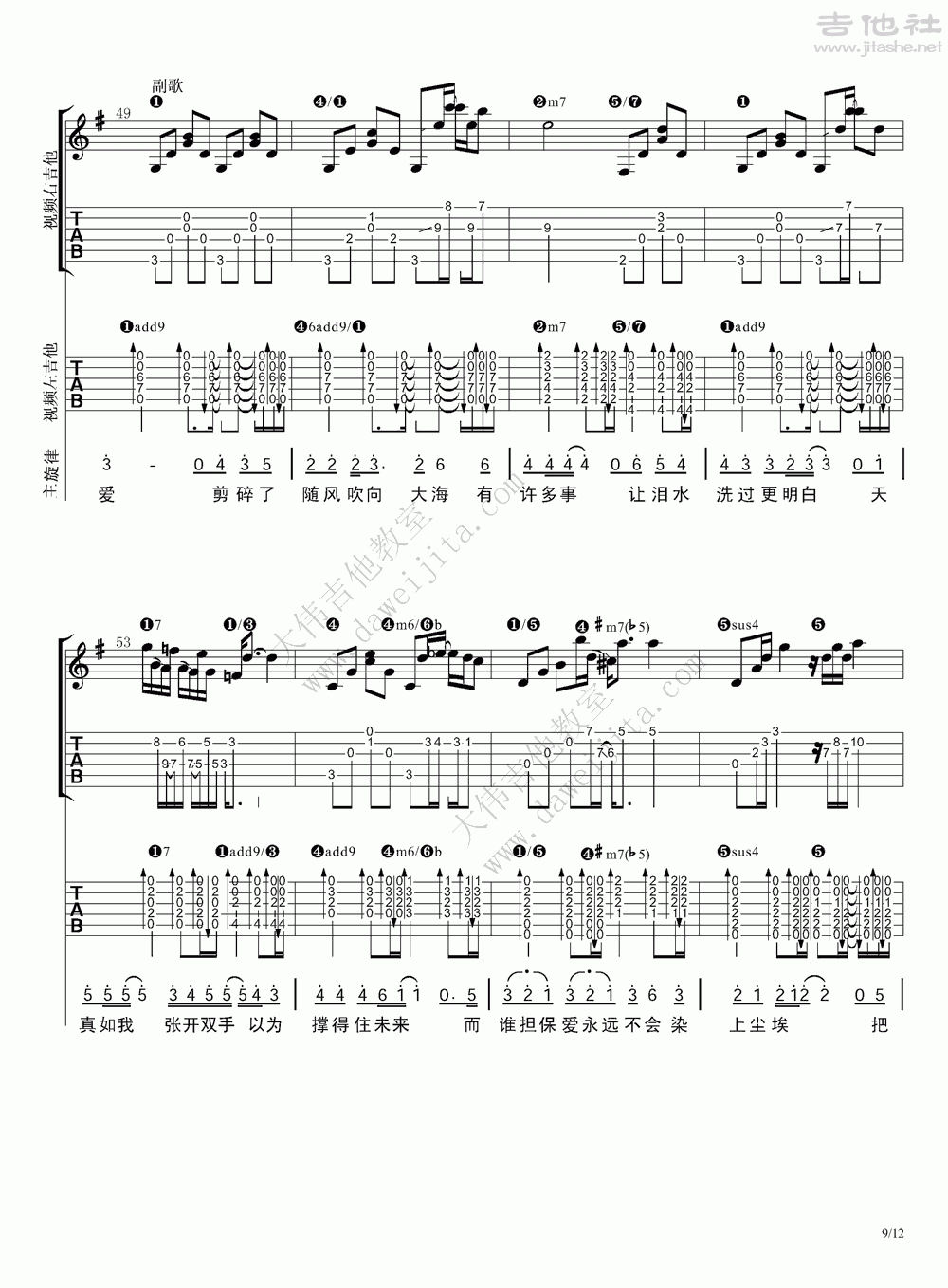 剪爱吉他谱(图片谱,弹唱,大伟吉他,教程)_张惠妹(阿mei;阿密特)_www.daweijita.com_剪爱_9.gif