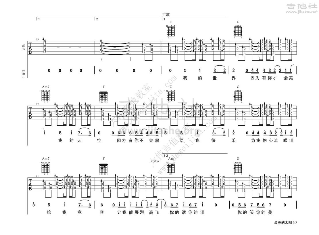 最美的太阳吉他谱(图片谱,弹唱,大伟吉他,教程)_张杰(Jason Zhang)_张杰-最美的太阳_页面_2.jpg