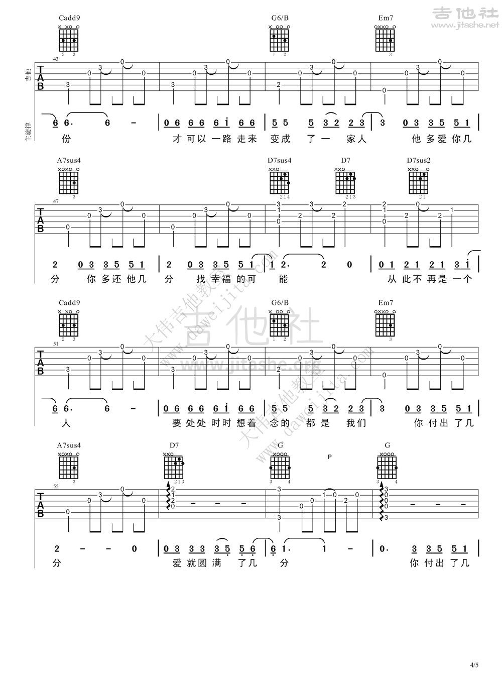 给你们吉他谱(图片谱,弹唱,大伟吉他,教程)_张宇_www.daweijita.