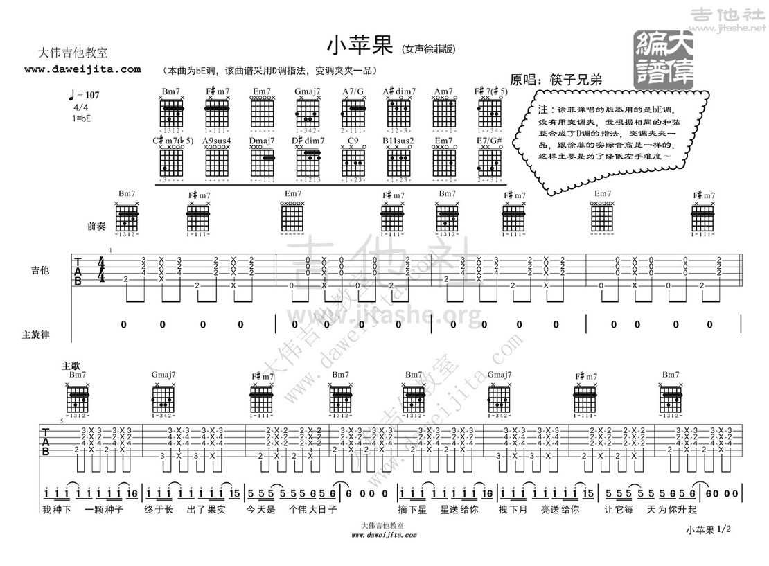 小苹果吉他谱(图片谱,弹唱,大伟吉他,教程)_徐菲(蘑菇大夫)_小苹果_页面_1.jpg