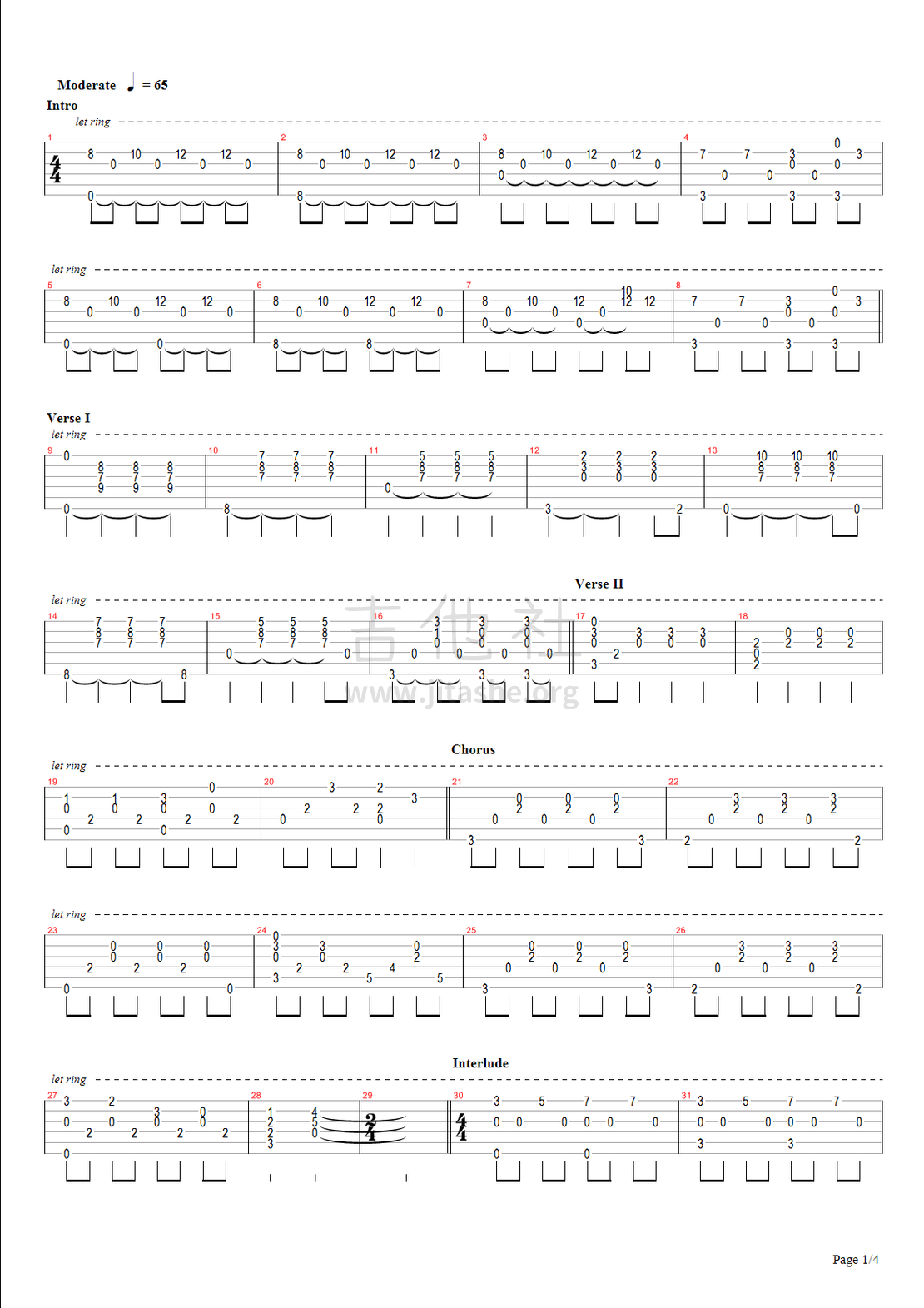 空白格吉他谱(图片谱,胡晨版,弹唱)_杨宗纬(Aska)_空白格 - page 1.bmp