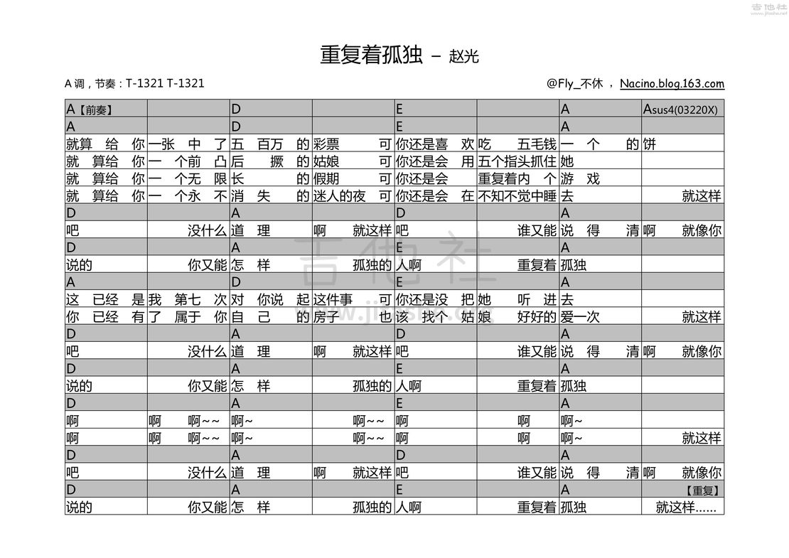 重复着孤独吉他谱(图片谱,弹唱,民谣)_赵光_重复着孤独.jpg