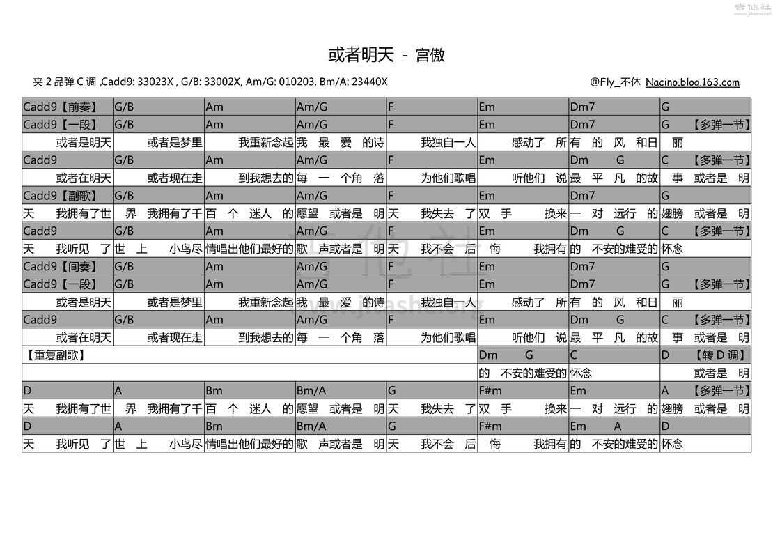 打印:或者明天吉他谱_宫傲_如果明天.jpg