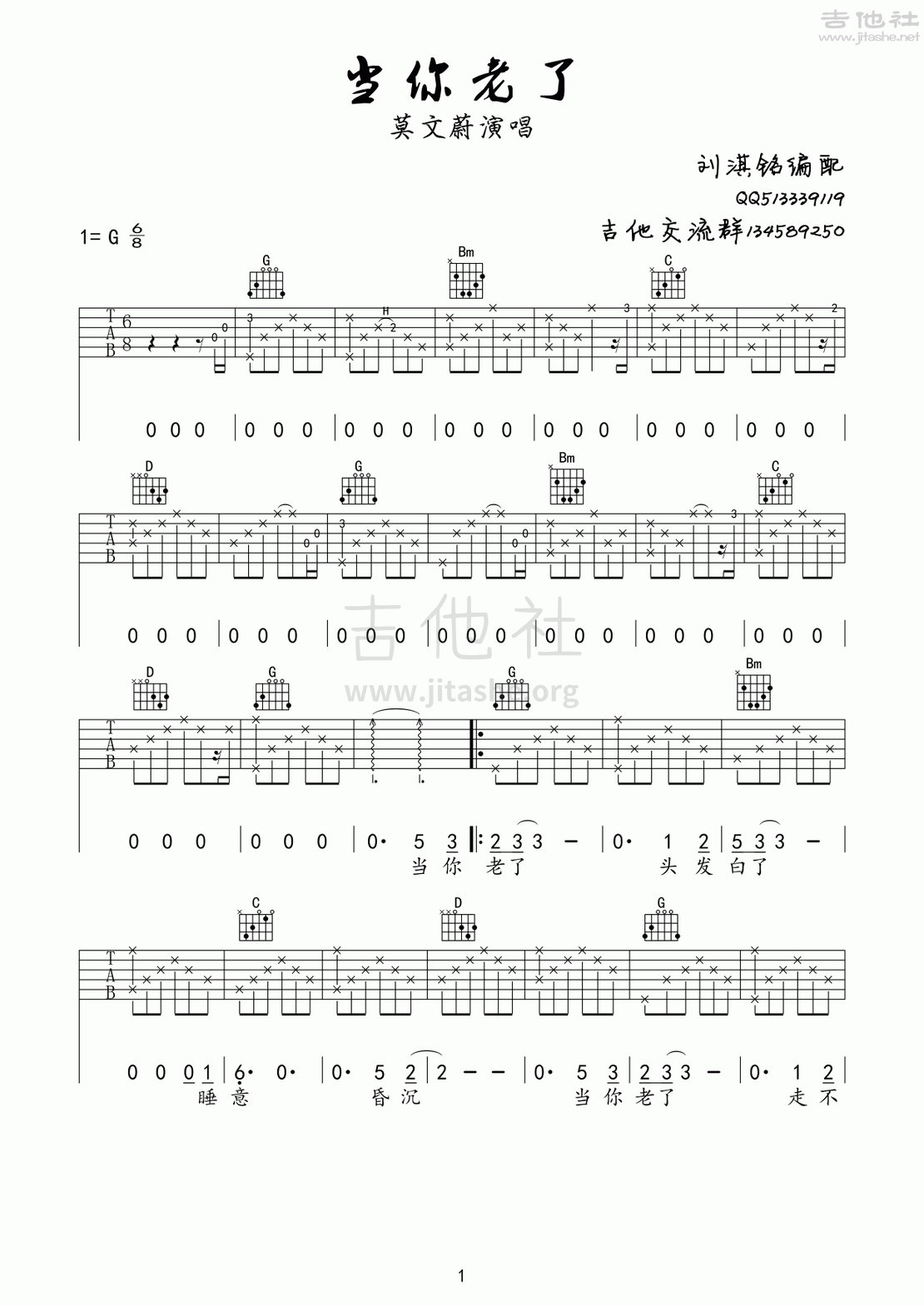 当你老了吉他谱_赵照_C调弹唱84%单曲版 - 吉他世界