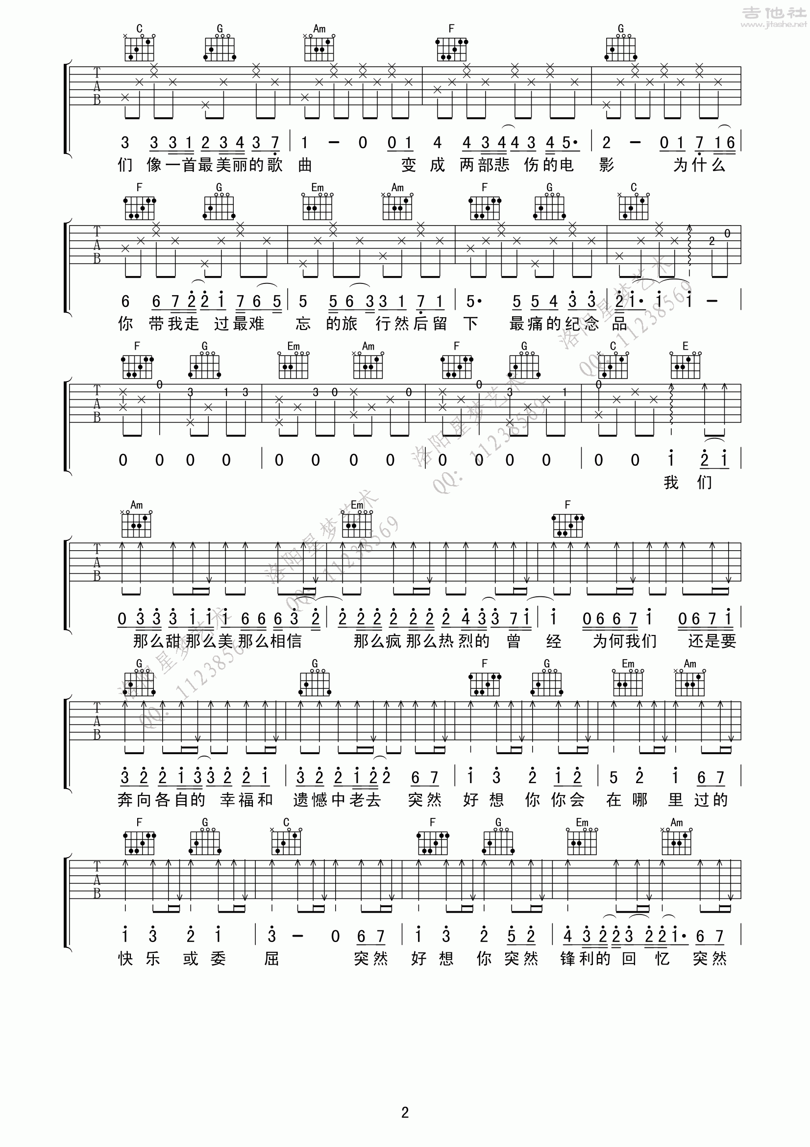 突然好想你吉他谱(图片谱,洛阳星梦吉他)_五月天(Mayday)_突然好想你02_副本.gif