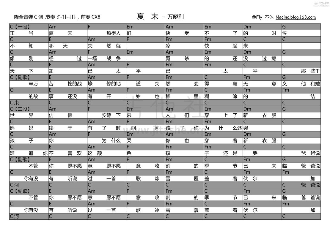 夏末吉他谱(图片谱,弹唱,尤克里里,民谣)_万晓利_夏末.jpg