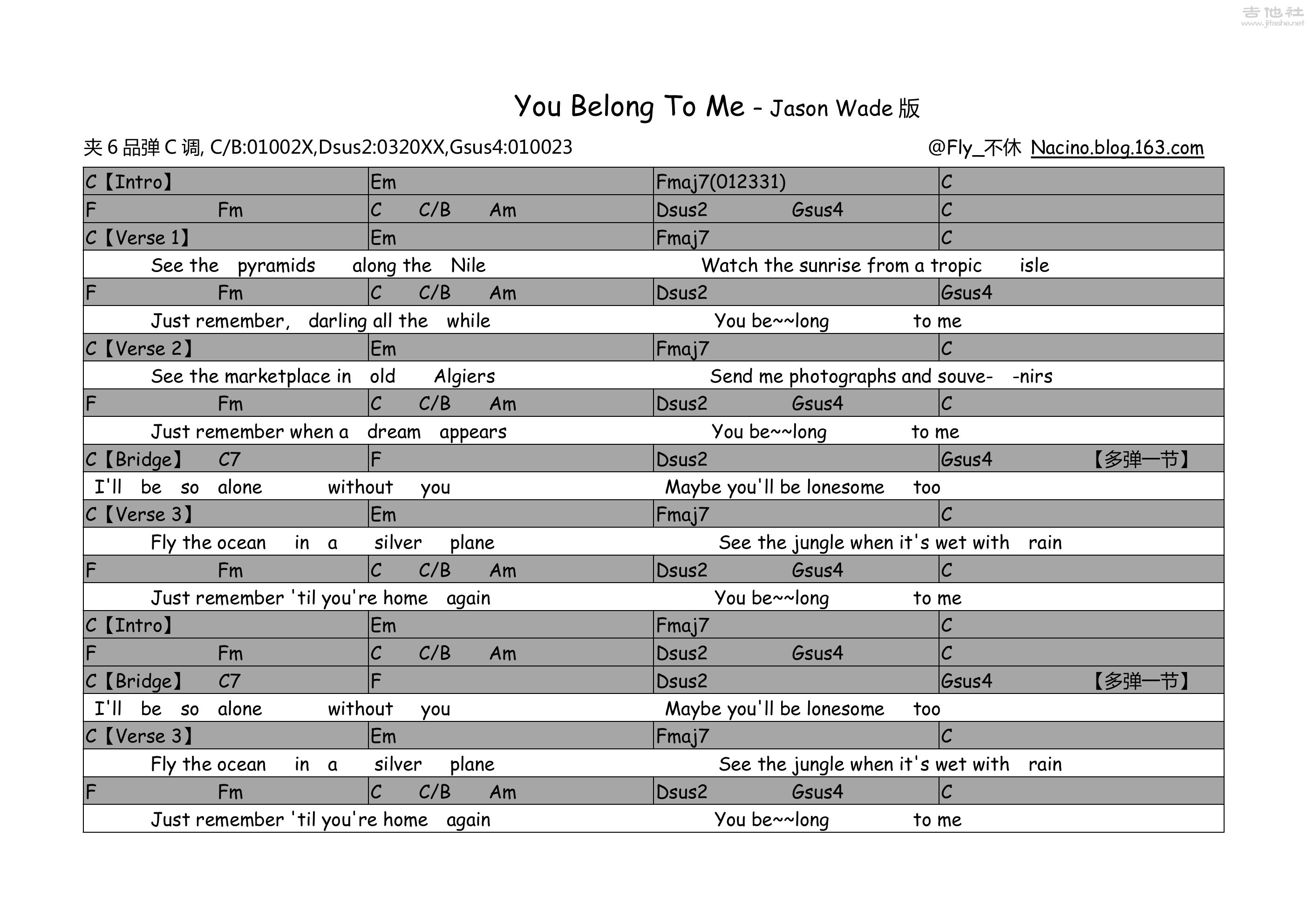 you belong to me吉他譜(圖片譜,彈唱)_jason wade_you belong to me.