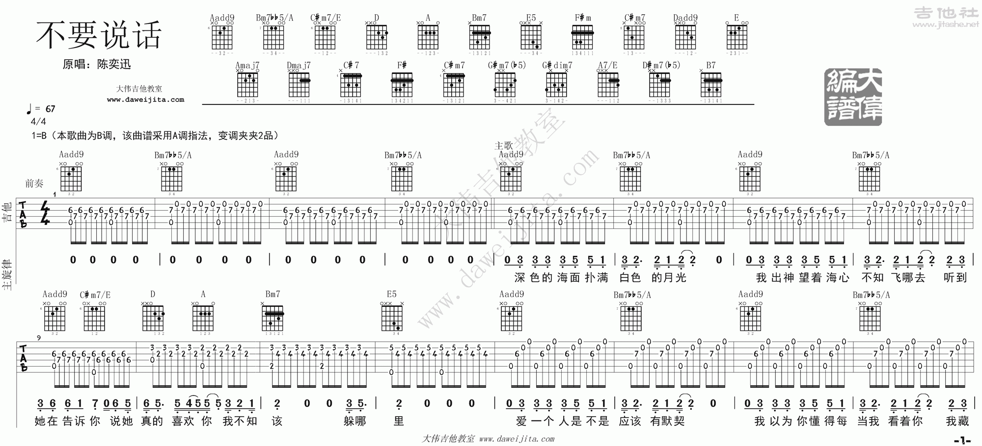 不要说话吉他谱(图片谱,大伟吉他,弹唱,教学)_陈奕迅(Eason Chan)_tab_chenyixun_buyaoshuohua_1.gif