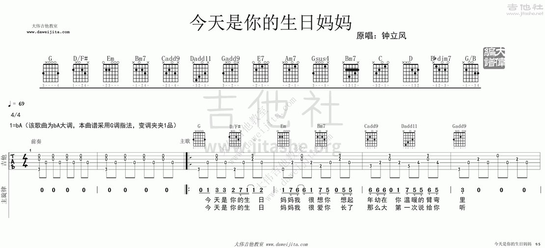 今天是你的生日妈妈吉他谱(图片谱,弹唱,教学,大伟吉他)_李健_今天是你的生日妈妈0411ok_页面_1.gif