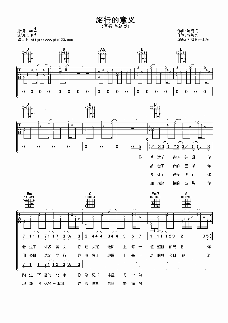 旅行的意义（难度不大 有示范）吉他谱(图片谱,弹唱)_陈绮贞(Cheer)_旅行的意义1.png