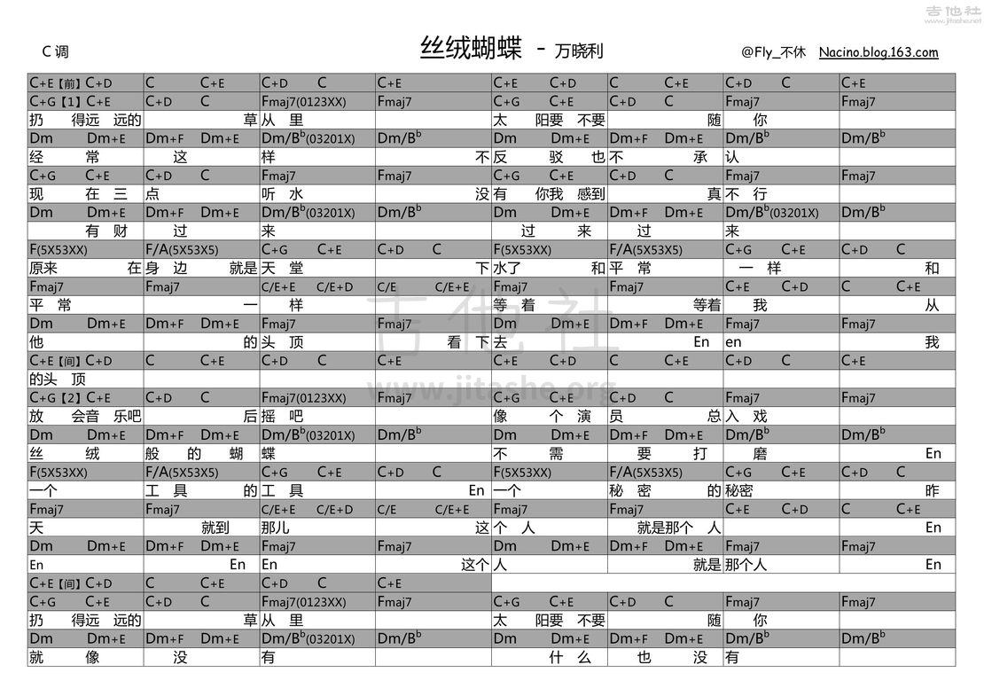 丝绒蝴蝶吉他谱(图片谱,弹唱,民谣)_万晓利_丝绒蝴蝶.jpg