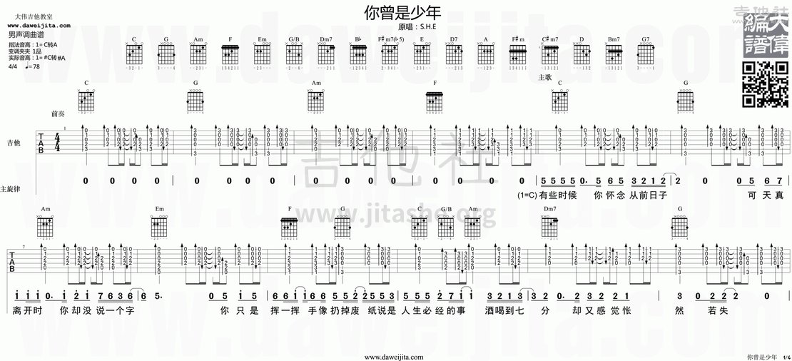 你曾是少年(电影《少年班》主题曲)吉他谱(图片谱,大伟吉他,弹唱,教学)_S.H.E(she;女朋友)_tab_she_ncssn_1.gif