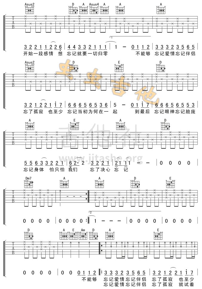 忘记吉他谱(图片谱)_周传雄(小刚)_2.gif