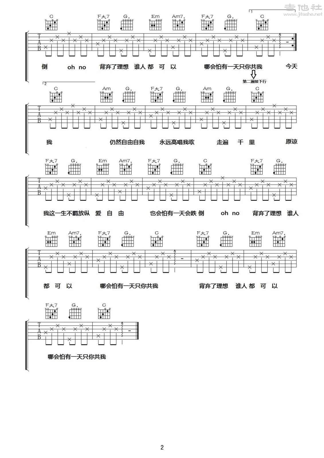 海阔天空(初学练习版)吉他谱(图片谱,弹唱)_Beyond_海阔天空2.jpg