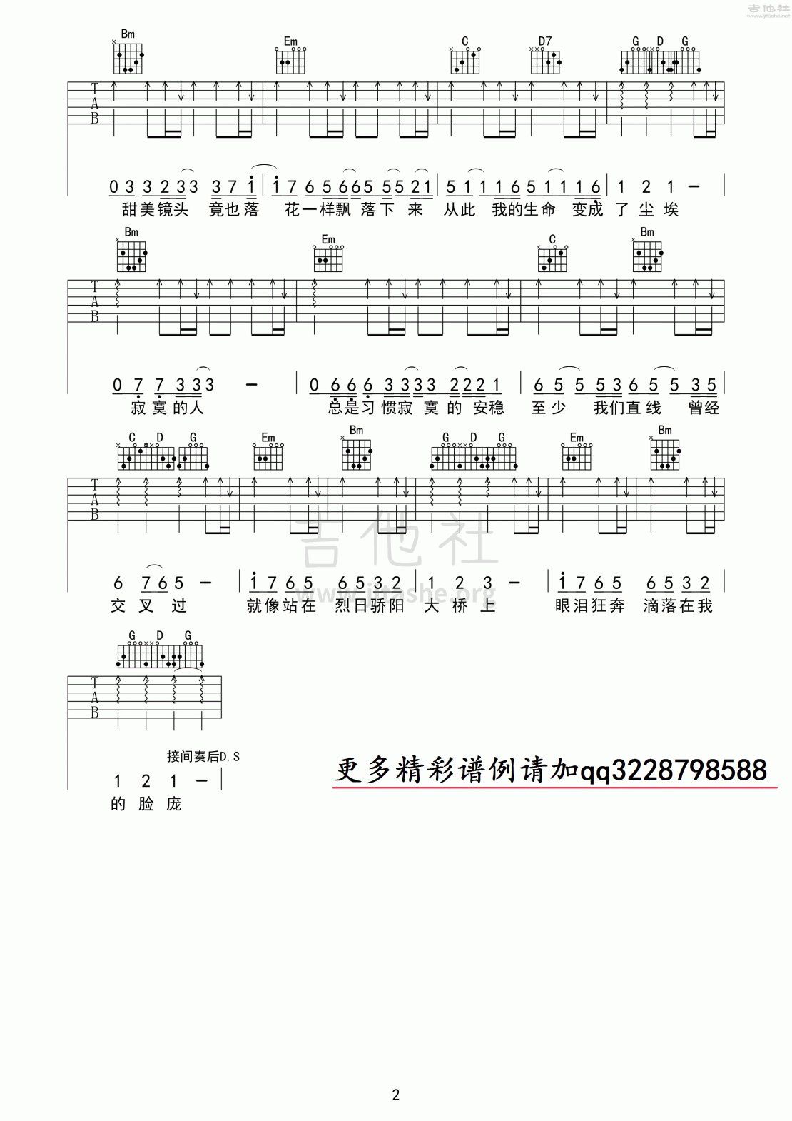 泪桥吉他谱(图片谱,弹唱)_伍佰&China Blue_泪桥2.gif