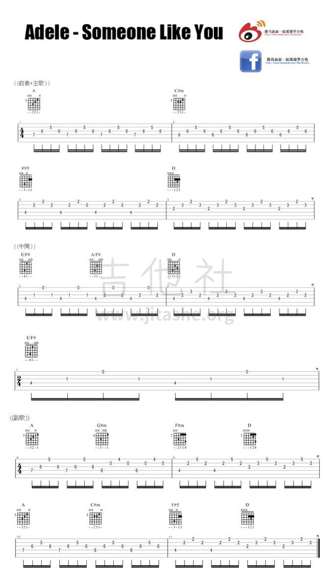 #118 Adele - Someone Like You (跟馬叔叔一起搖滾學吉他)吉他谱(图片谱)_马叔叔_#118 Adele - Someone Like You (跟馬叔叔一起搖滾學吉他).jpg
