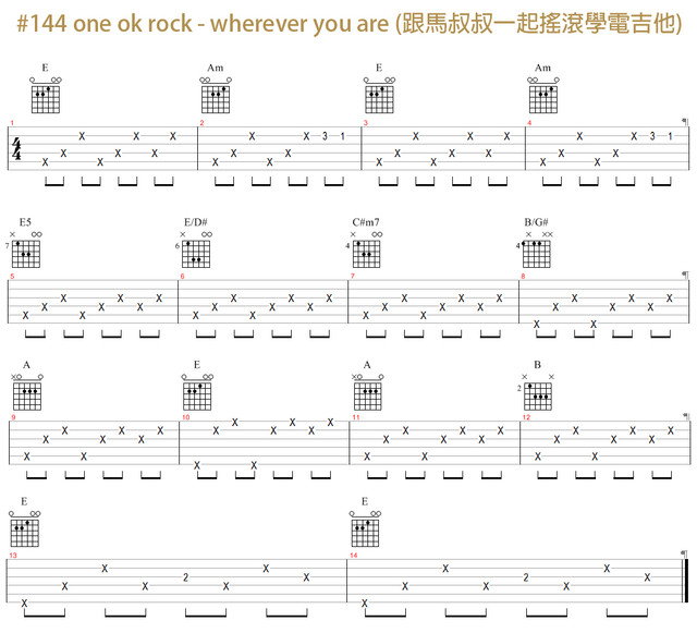 #144 one ok rock - wherever you are (跟马叔叔一起摇滚学电吉他)吉他谱(图片谱)_马叔叔_#144 one ok rock - wherever you are (跟马叔叔一起摇滚学电吉他).jpg