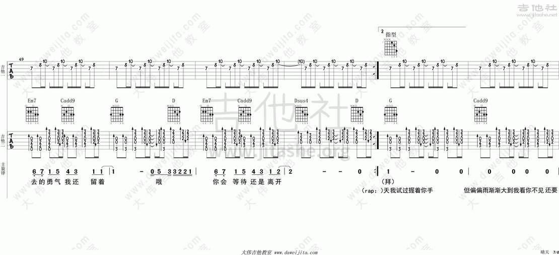 晴天(双吉他版)吉他谱(图片谱,弹唱,大伟吉他,教程)_周杰伦(Jay Chou)_tab_jay_qingtian_shuang_7.gif