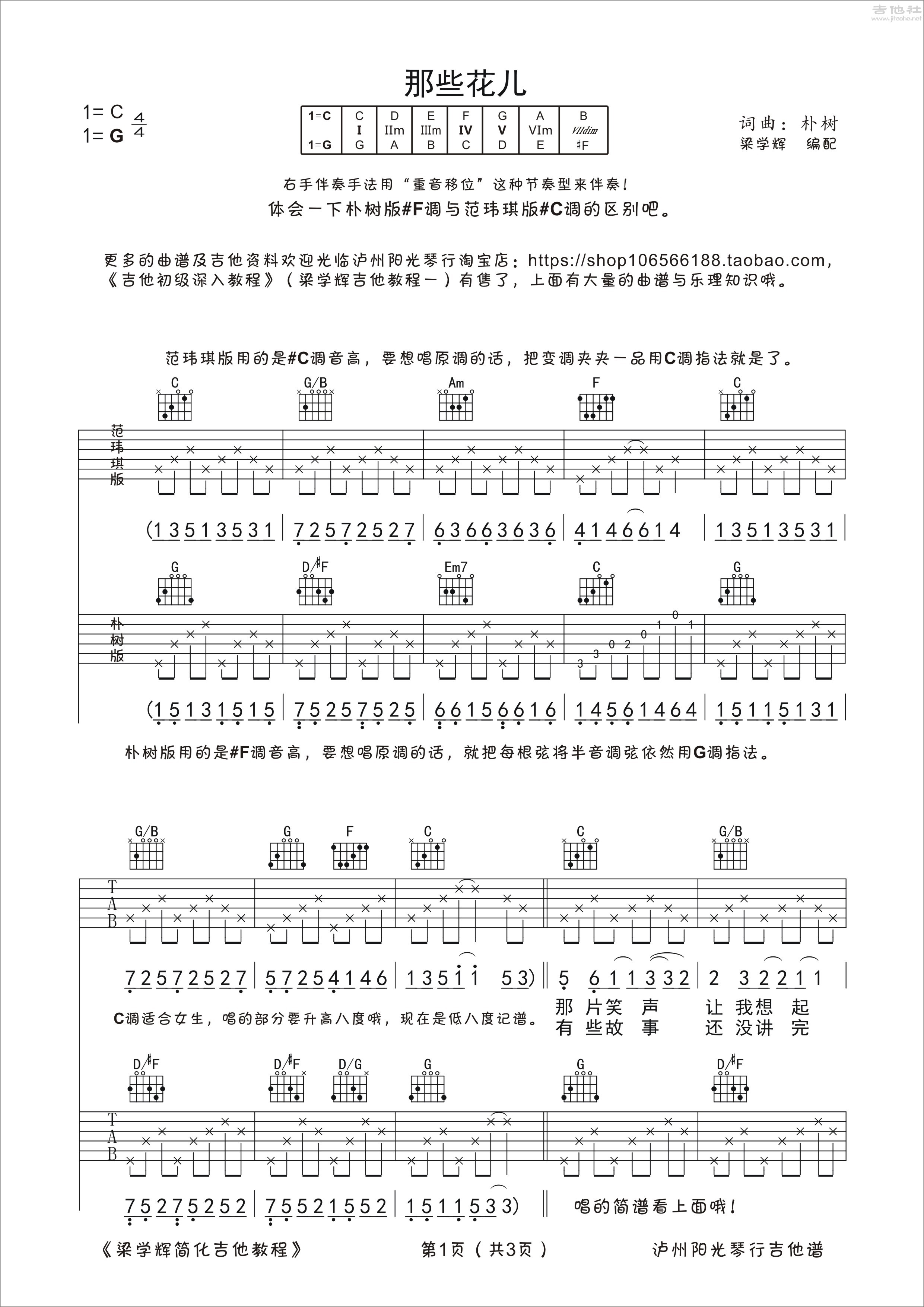 那些花儿(C调范玮琪版本与G调朴树版本混排)吉他谱(图片谱,弹唱)_范玮琪(范范)_那些花儿 C调与G调 六线谱 1.jpg