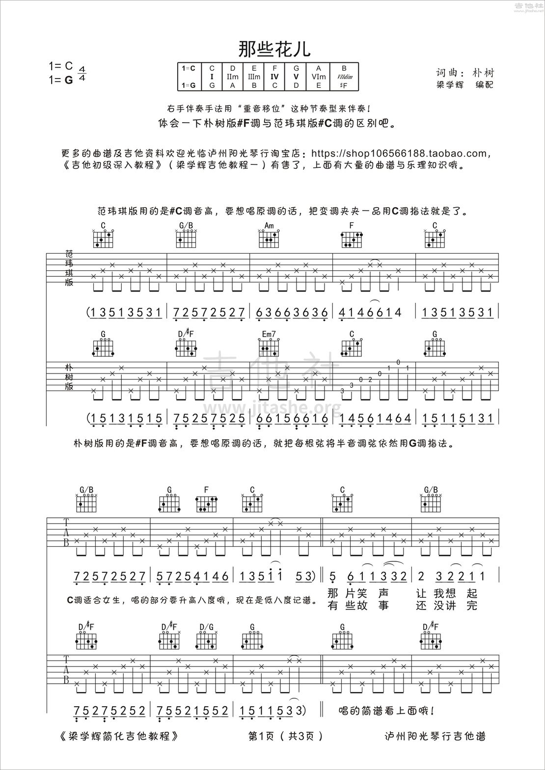 打印:那些花儿(C调范玮琪版本与G调朴树版本混排)吉他谱_范玮琪(范范)_那些花儿 C调与G调 六线谱 1.jpg