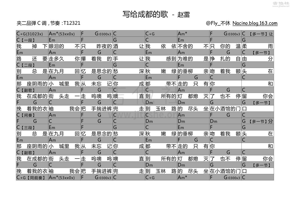 写给成都的歌吉他谱(图片谱,现场版,弹唱,民谣)_赵雷(雷子)_赵雷-写给成都的歌0000.jpg