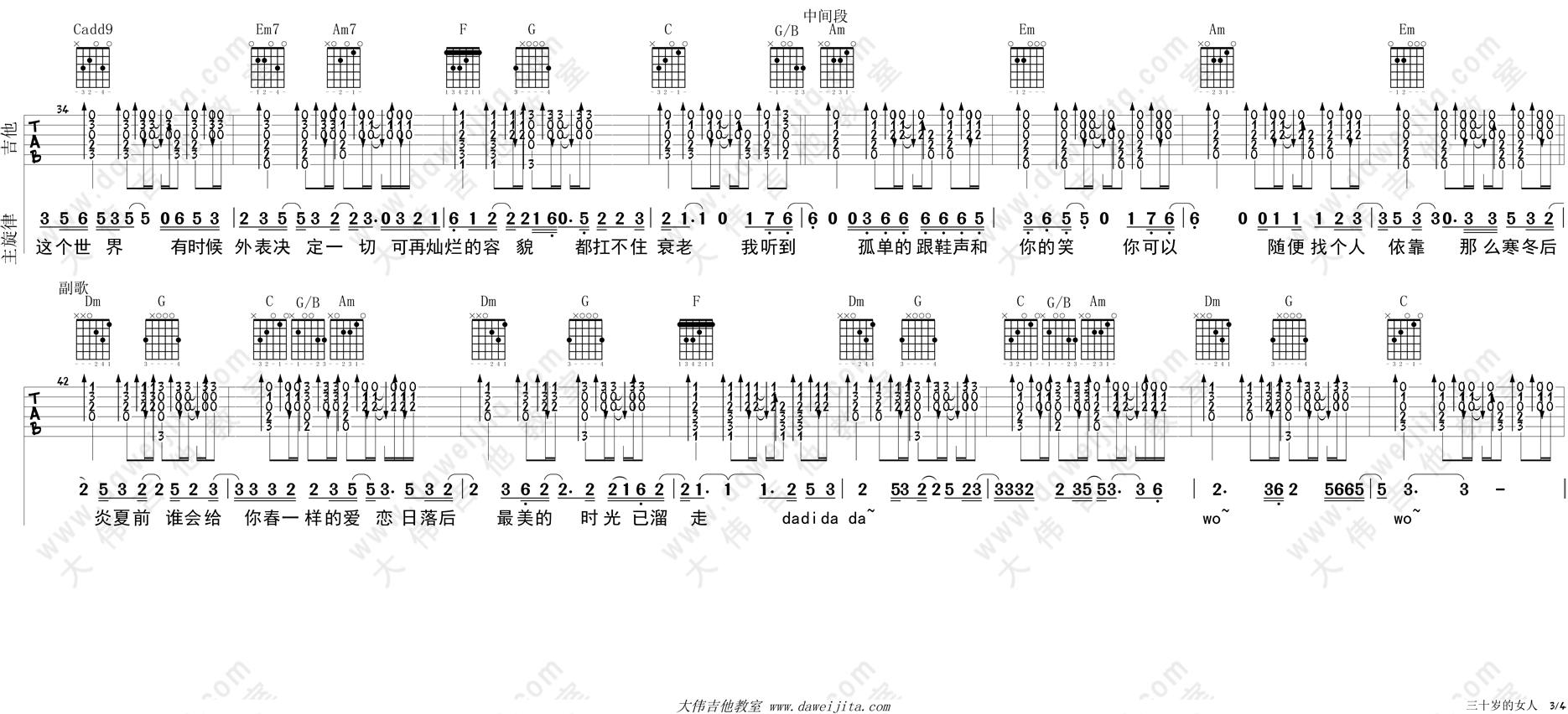 三十岁的女人吉他谱(图片谱,弹唱,大伟吉他)_赵雷(雷子)_tab_zhaolei_sanshisuidenvren_3.gif