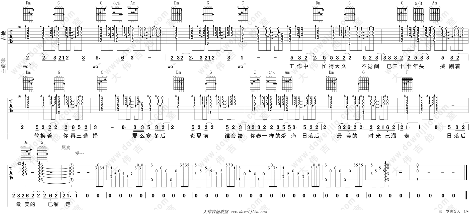 三十岁的女人吉他谱(图片谱,弹唱,大伟吉他)_赵雷(雷子)_tab_zhaolei_sanshisuidenvren_4.gif