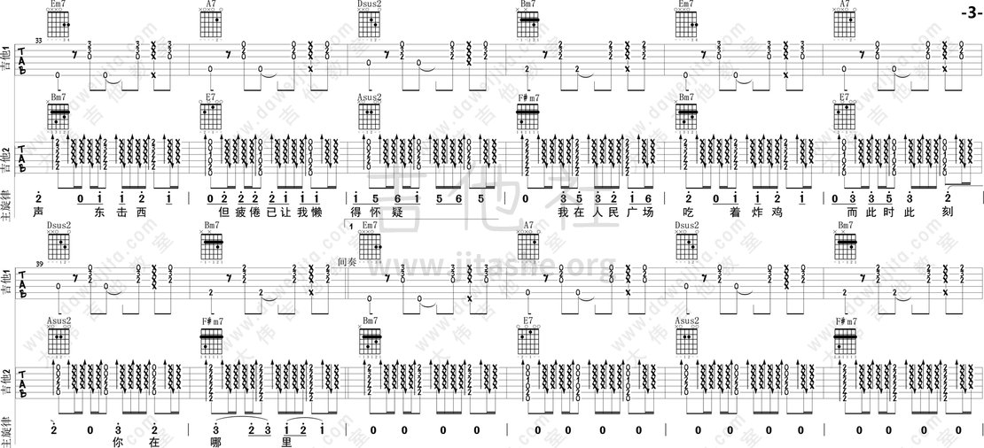 我在人民广场吃着炸鸡吉他谱(图片谱,弹唱,大伟吉他)_放肆的肆(阿肆)_tab_asi_wzrmgcczj_3.gif