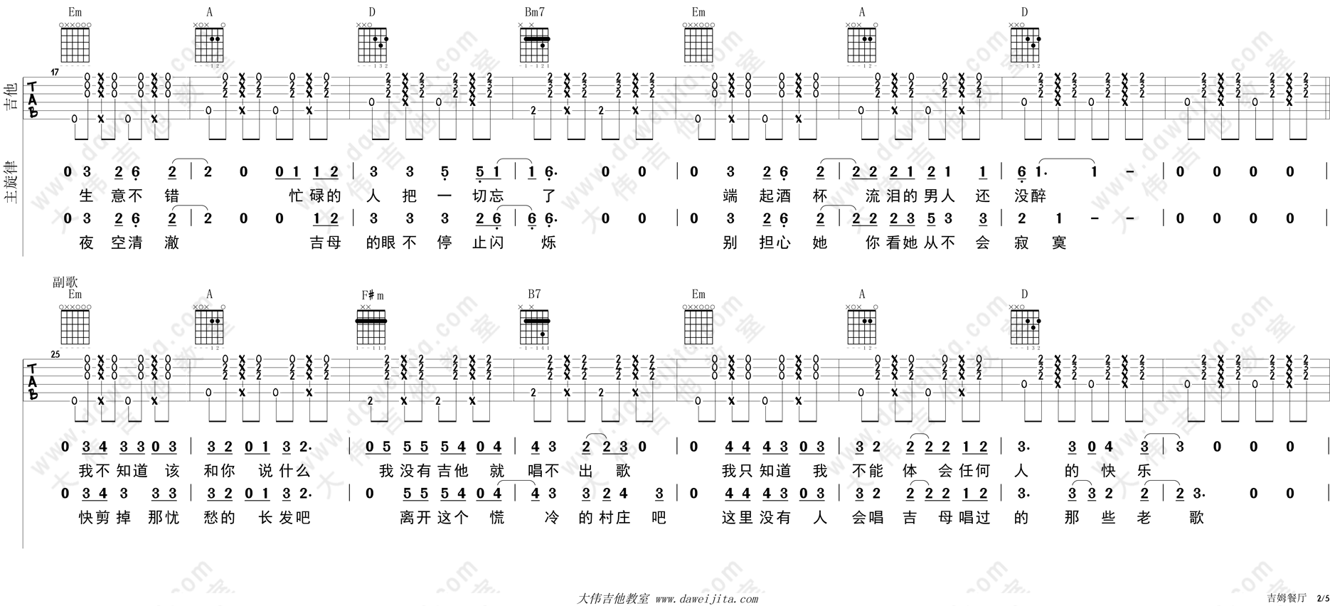 吉姆餐厅吉他谱(图片谱,弹唱,大伟吉他)_赵雷(雷子)_tab_zhaolei_jimucanting_2.gif