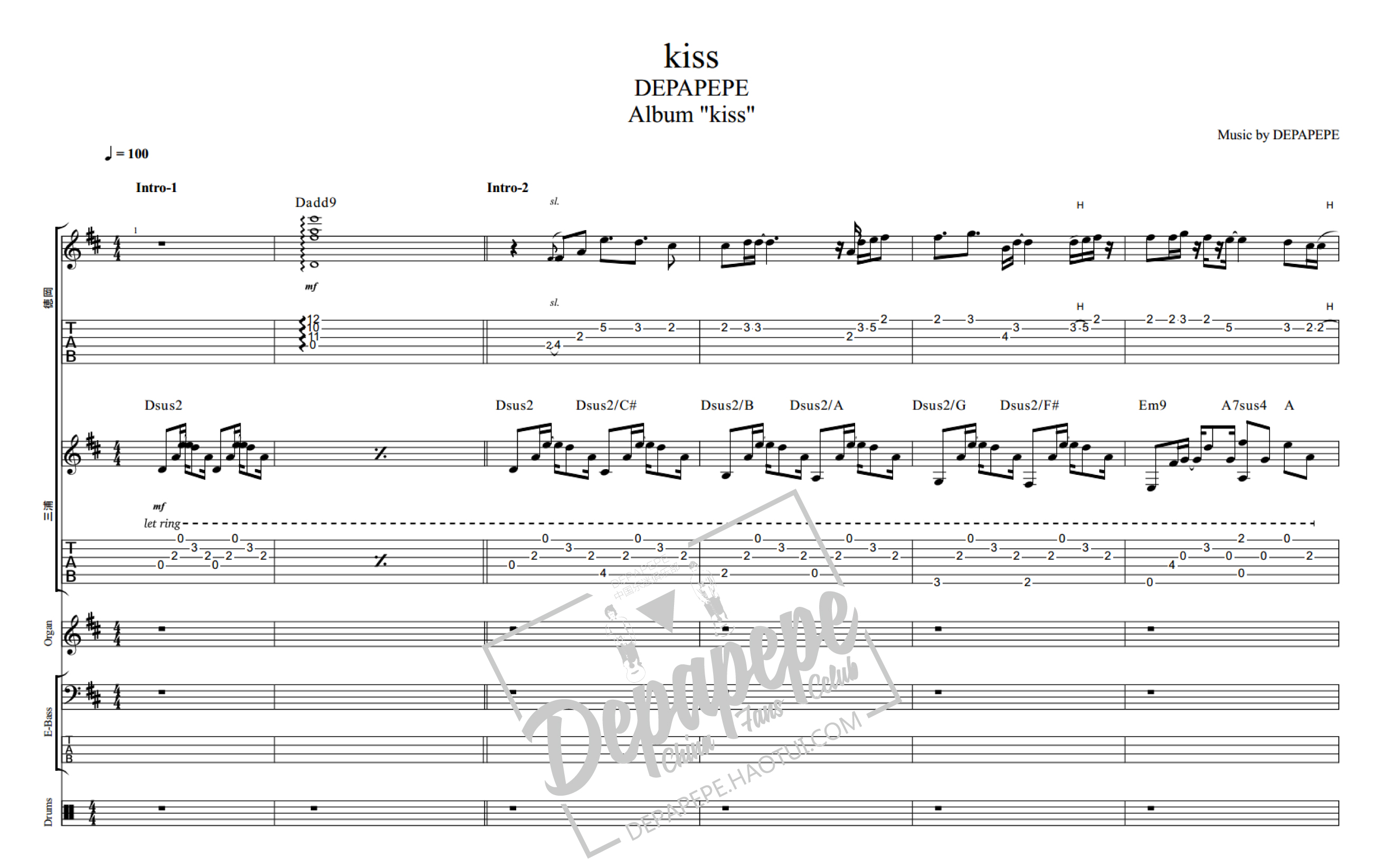 Kiss吉他谱(图片谱,kiss原谱,大神可以八成GTP的)_Depapepe(デパペペ;空心吉他)_1.jpg