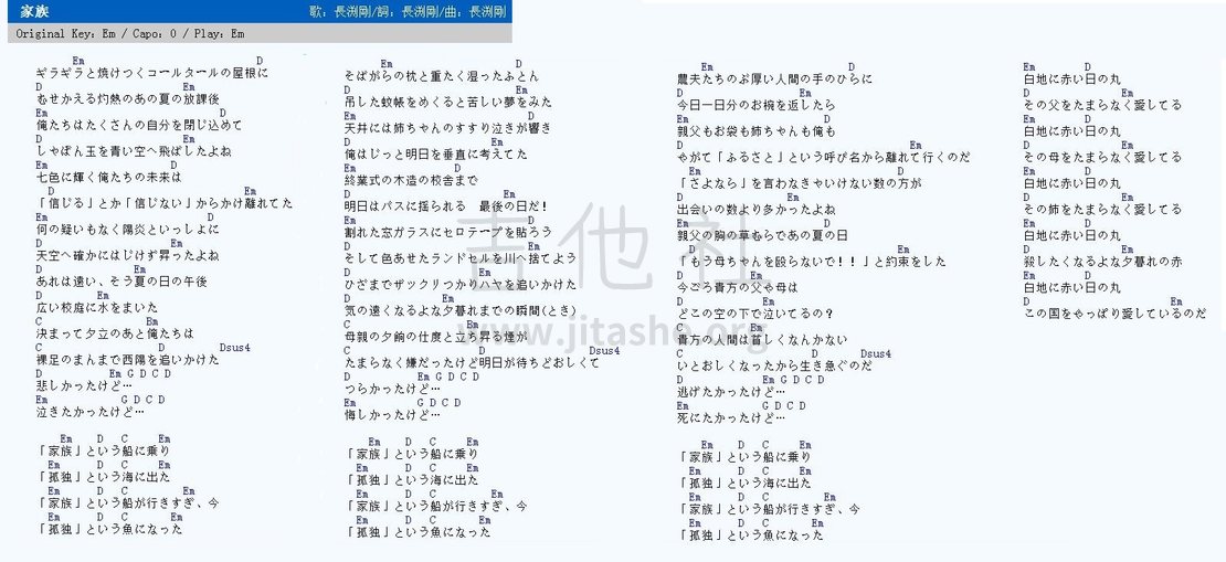 家族吉他谱 图片谱 长渕刚 長渕剛 ながぶち つよし