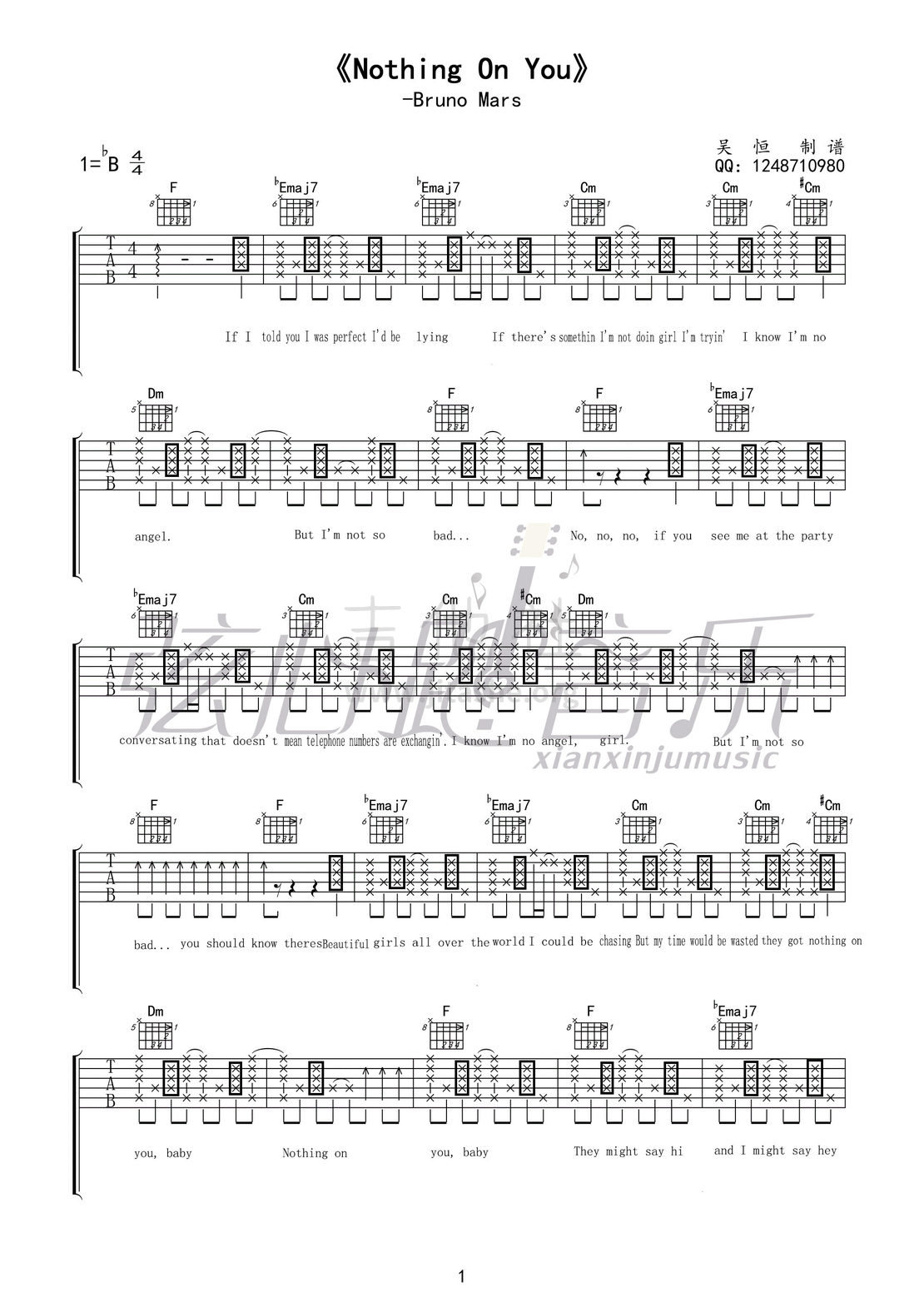 Nothing on you吉他谱(图片谱,弹唱)_Bruno Mars(Peter Hernandez)_nothing on you01.jpg