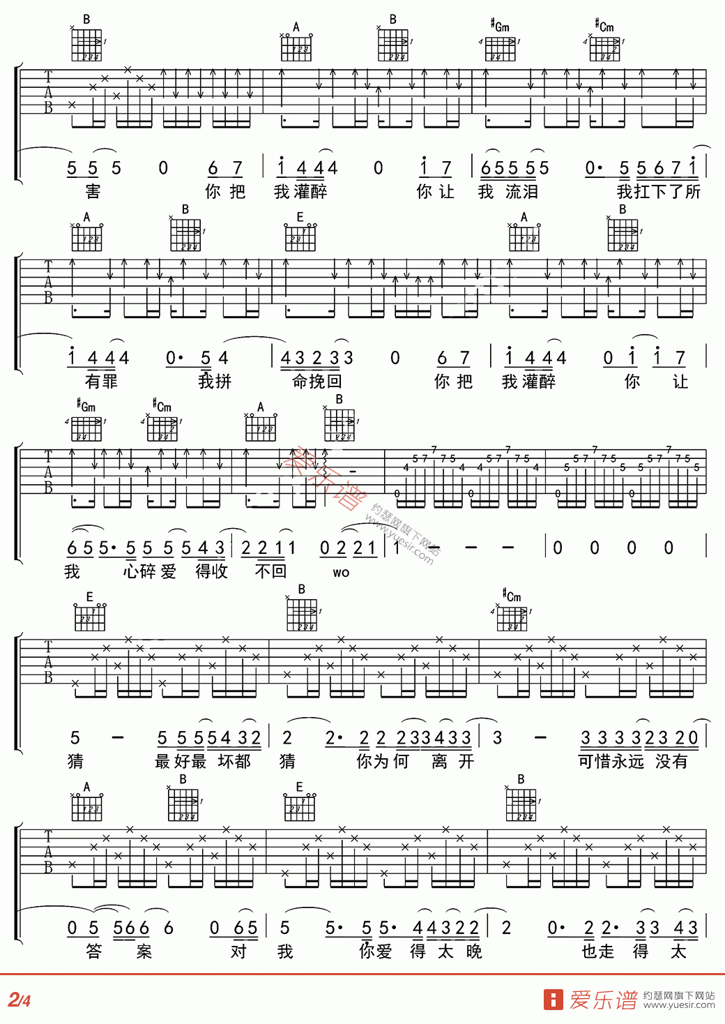 你把我灌醉吉他谱(图片谱,弹唱,E调)_黄大炜_2.gif