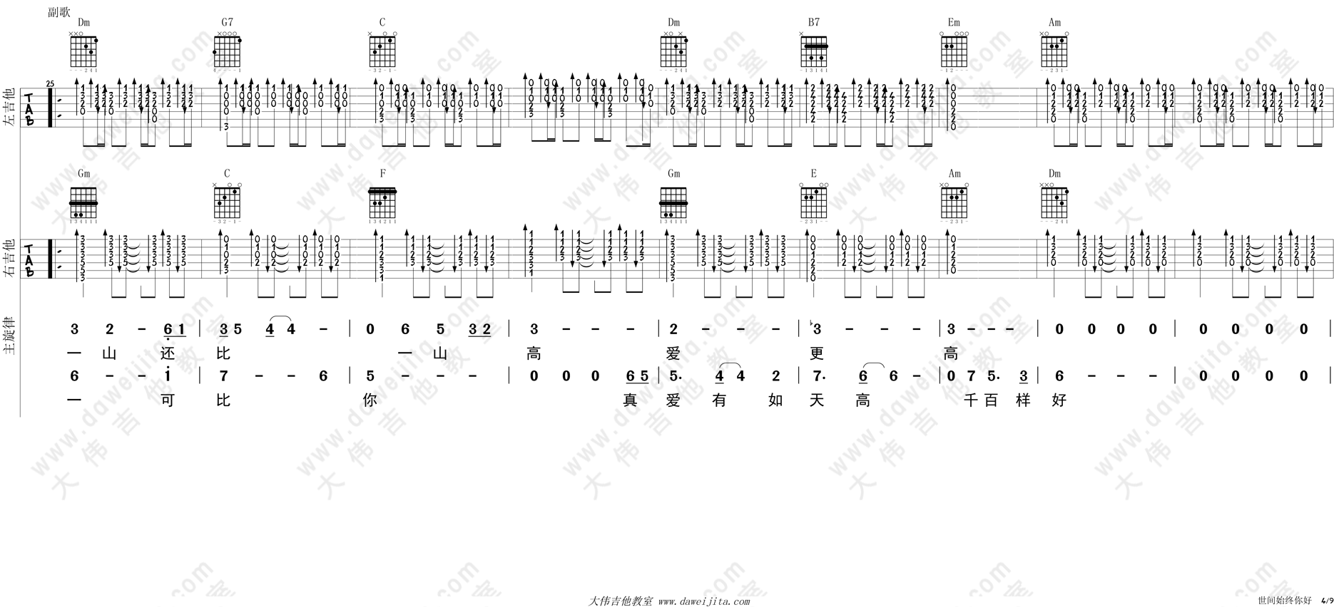 世间始终你好(射雕英雄传之华山论剑主题曲)吉他谱(图片谱,弹唱,大伟吉他,教程)_罗文_tab_zhenniluowen_sjsznh_guitar_4.gif