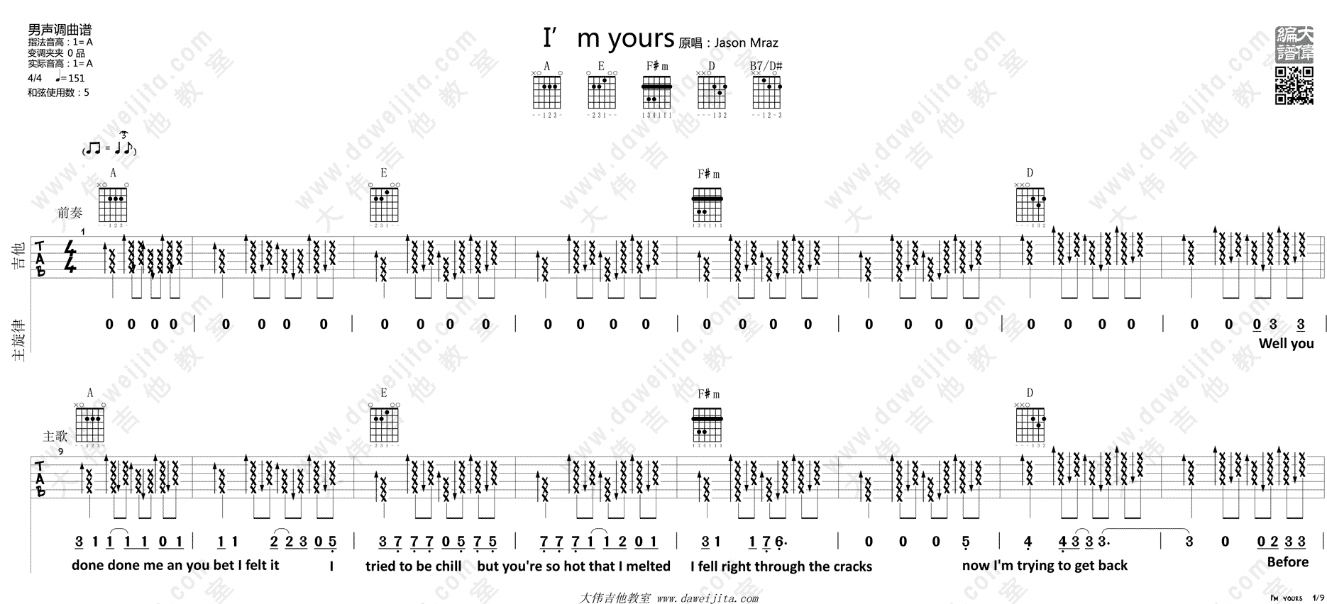I'm Yours吉他谱(图片谱,弹唱,大伟吉他,教程)_Jason Mraz(杰森·玛耶兹;男巫)_tab_JasonMraz_Im-yours_1.gif