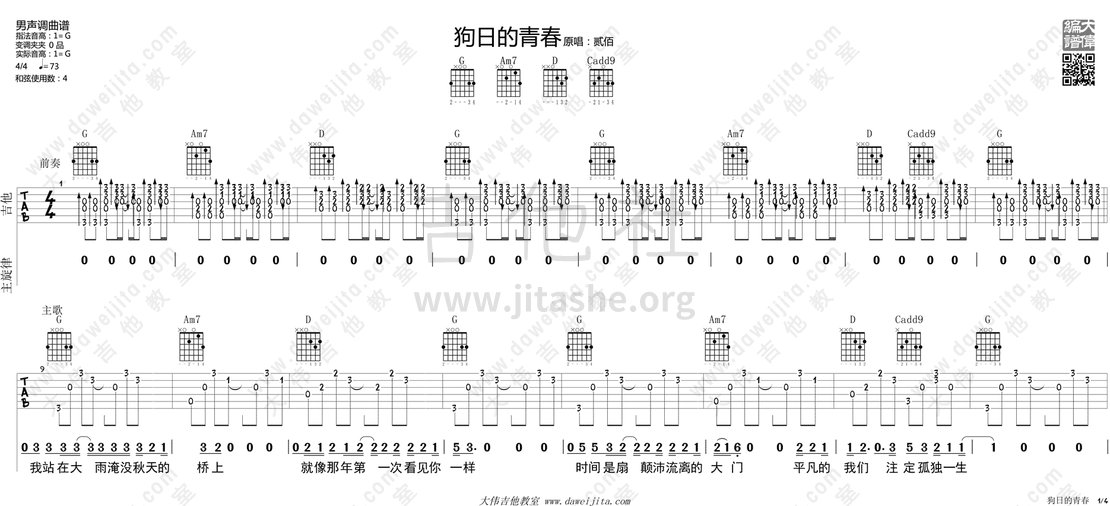 打印:狗日的青春吉他谱_贰佰_tab_erbai_gourideqingchun_1.gif