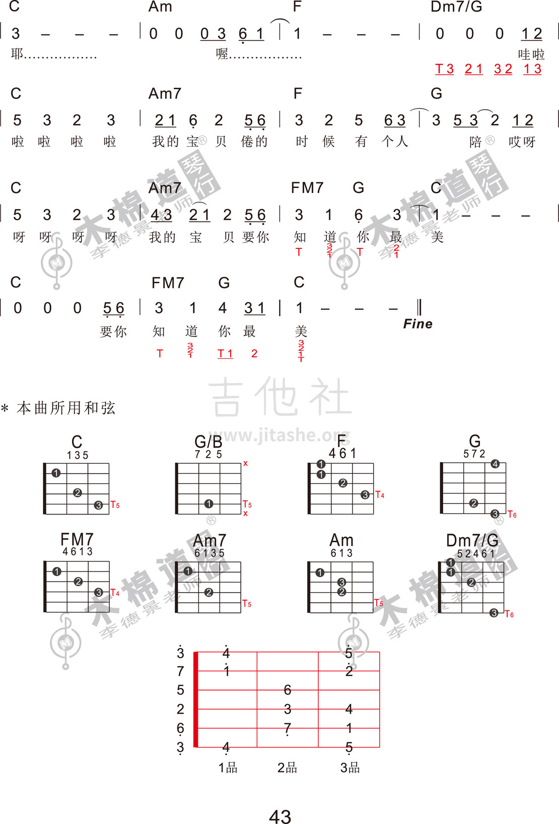 宝贝(四合一吉他谱)吉他谱(图片谱,四合一,木棉道,弹唱)_张悬(焦安溥)_宝贝2