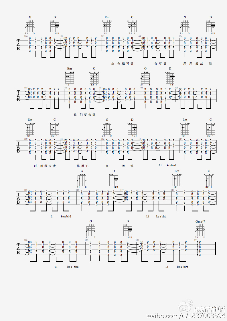 Like A Bird吉他谱(图片谱,弹唱)_逃跑计划_5.jpg