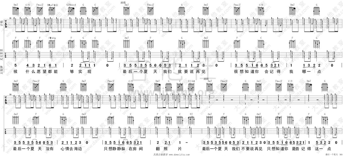 最后一个夏天吉他谱(图片谱,弹唱,大伟吉他,尤克里里)_金莎(蓝菲琳)_tab_jinsha_zuihouyigexiatian_3.gif