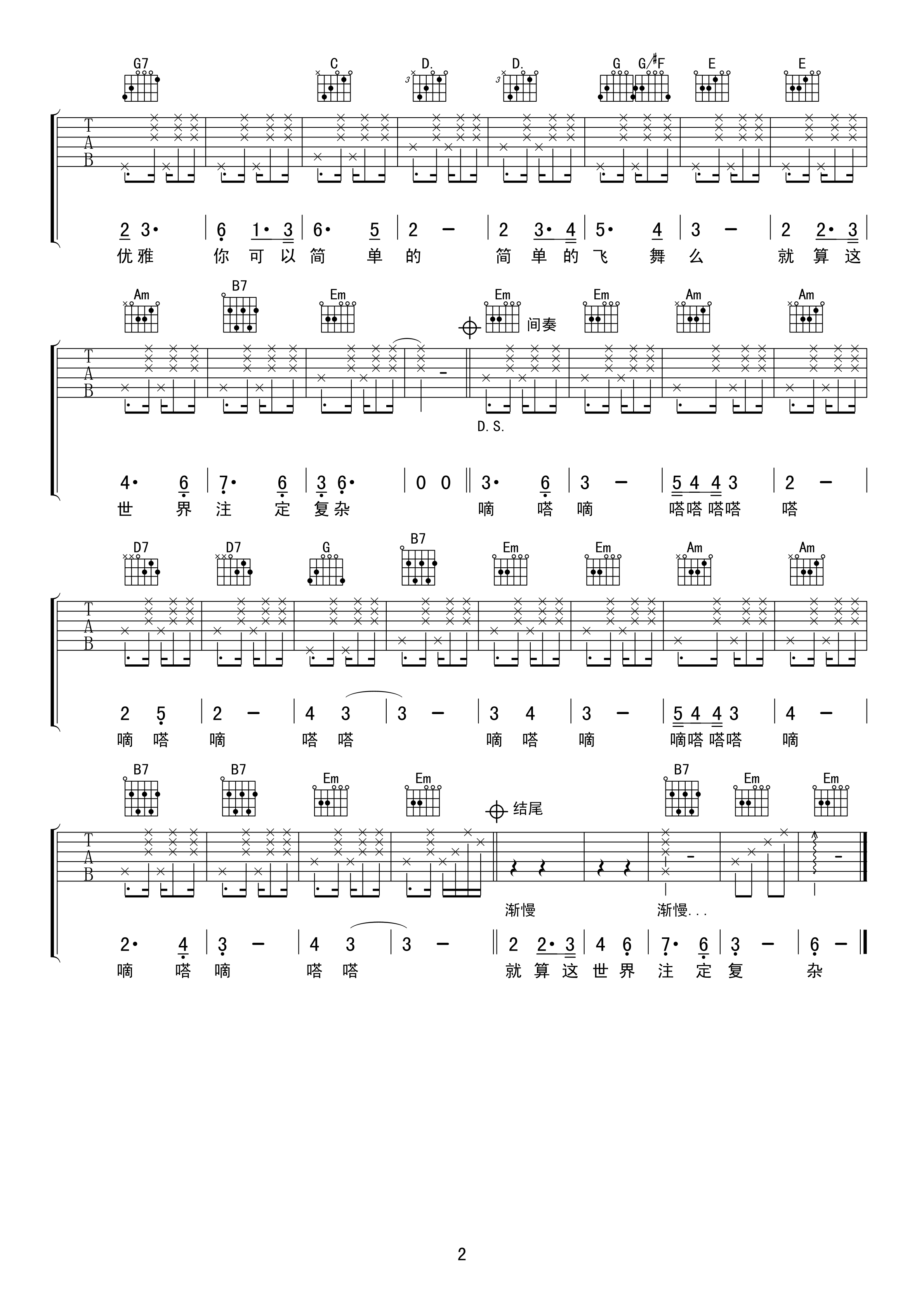 你可以简单的飞舞么？【张羿凡民谣作品】吉他谱(图片谱)_张羿凡_nkyjddfwm02_V1.jpg