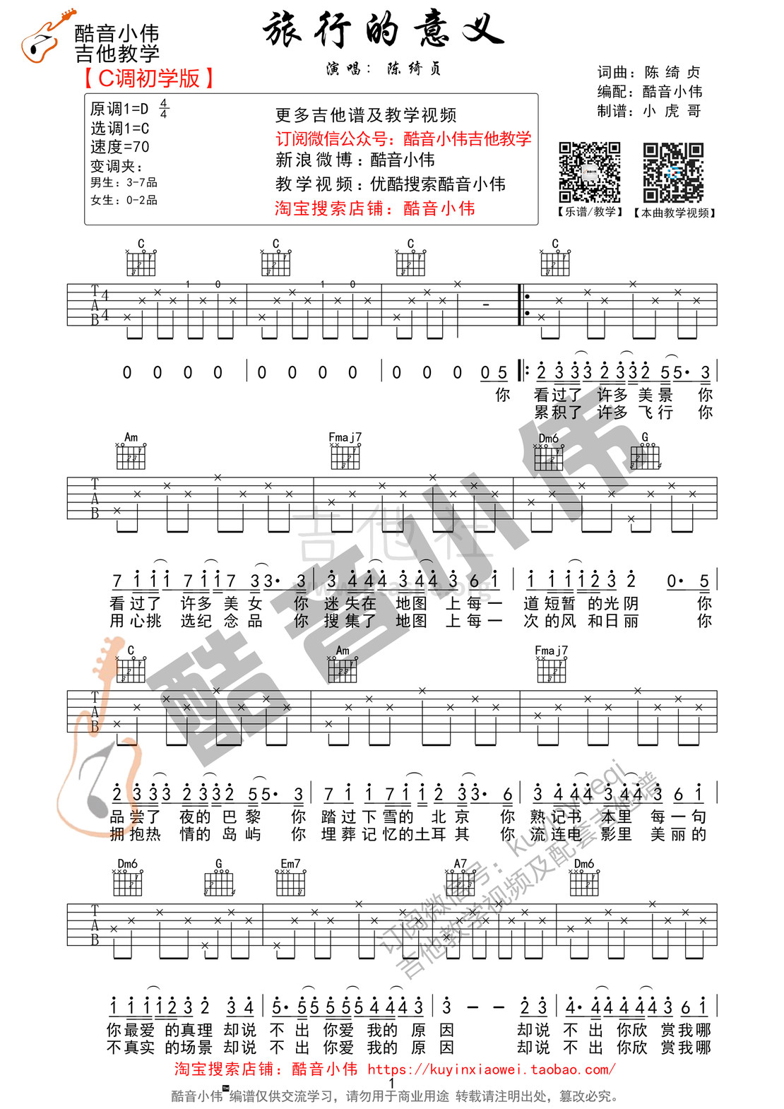 旅行的意义C调初学版(酷音小伟吉他弹唱教学)吉他谱(图片谱,酷音小伟,弹唱,教学)_陈绮贞(Cheer)_旅行的意义简单版01.jpg