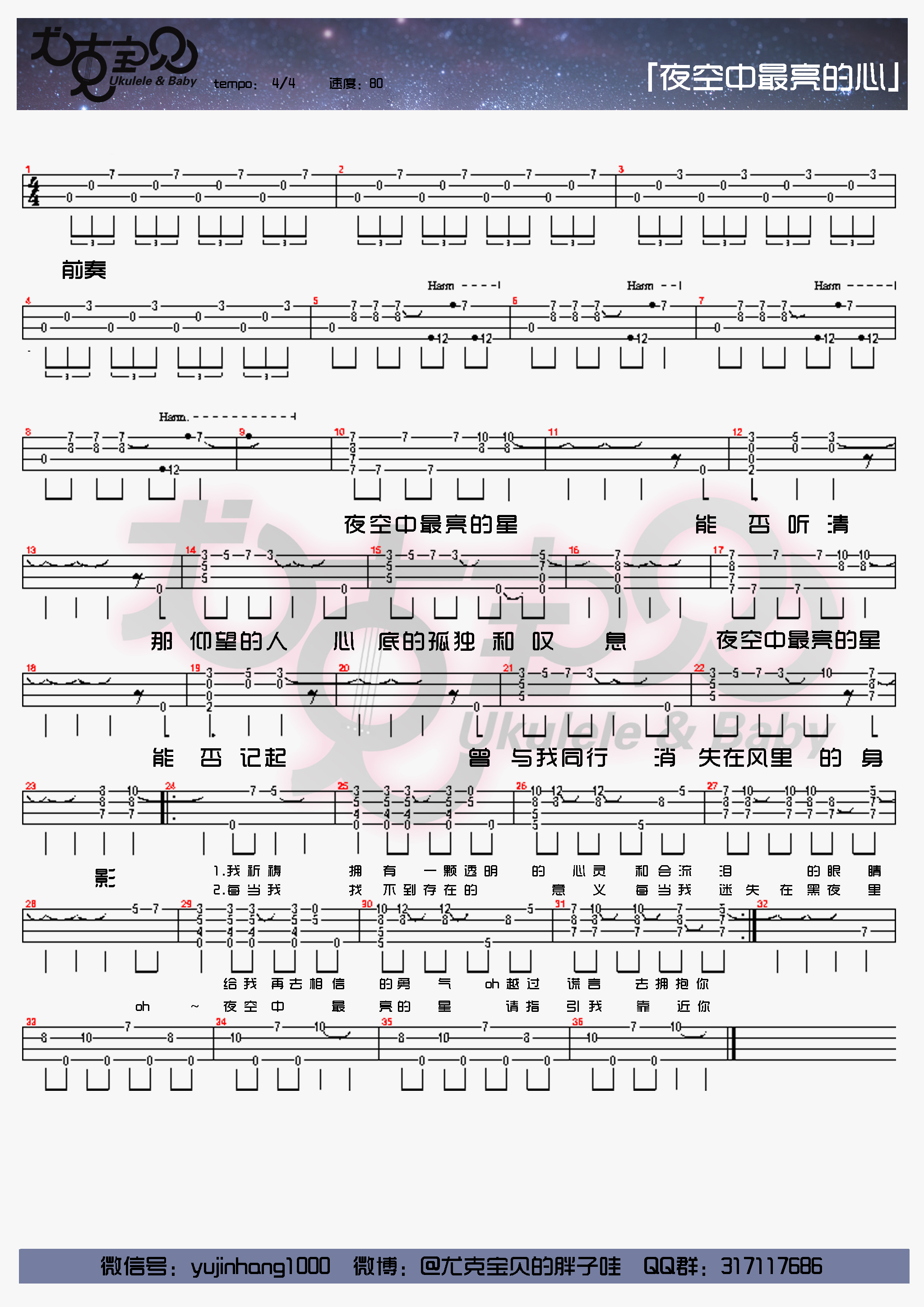 夜空中最亮的星吉他谱(图片谱,尤克里里,指弹)_逃跑计划_夜空中最亮的星 指弹.jpg