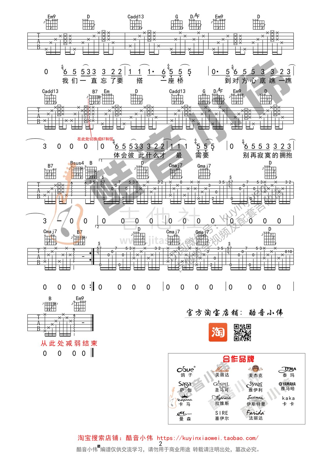 打印:电台情歌(邓超版 带前奏间奏超原版 酷音小伟吉他教学)吉他谱_邓超_电台情歌最后02.gif